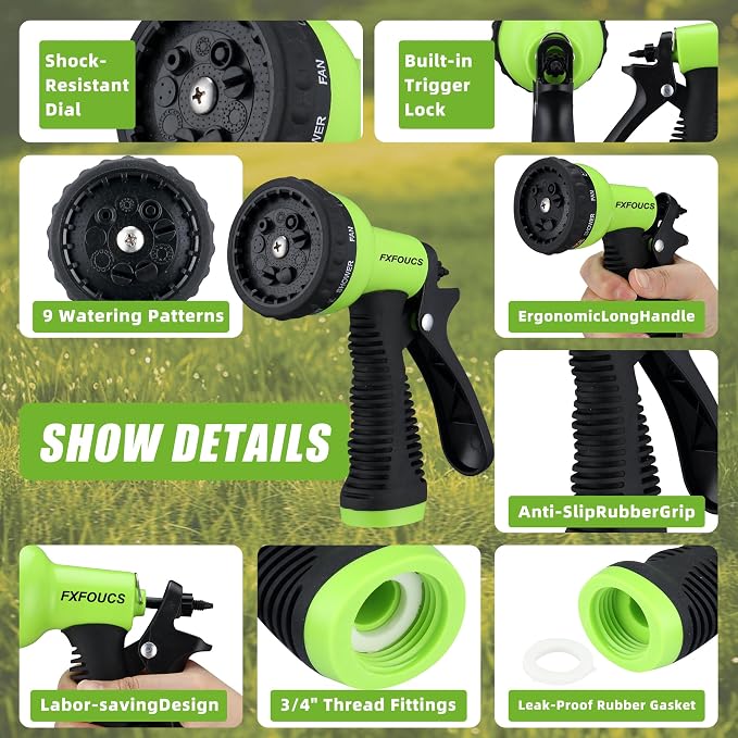 Garden Hose Nozzle Sprayer - 9 Spray Patterns, On Off Valve Heavy Duty Hose Sprayer Nozzle for Watering Plants & Lawns, Washing Cars & Pets - Outdoor Water Hose Nozzle Head Attachment