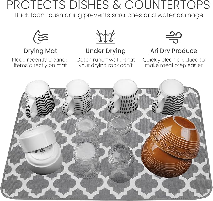 Bellemain XL Dish Mat 24" x 17" ( LARGEST MAT ) Microfiber Dish Drying Mat , Super absorbent ( Trellis )