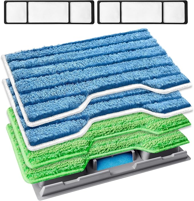 KEEPOW Reusable Replacement Pads Compatible with Shark Vac Mop VM252 VM401 | VM200 VM180 VC205 VM250 QM250 VM190, Washable Vacuum Mop Pad Refills, Upgraded Design of Dirt Chamber (1+2+2+2 Pads)