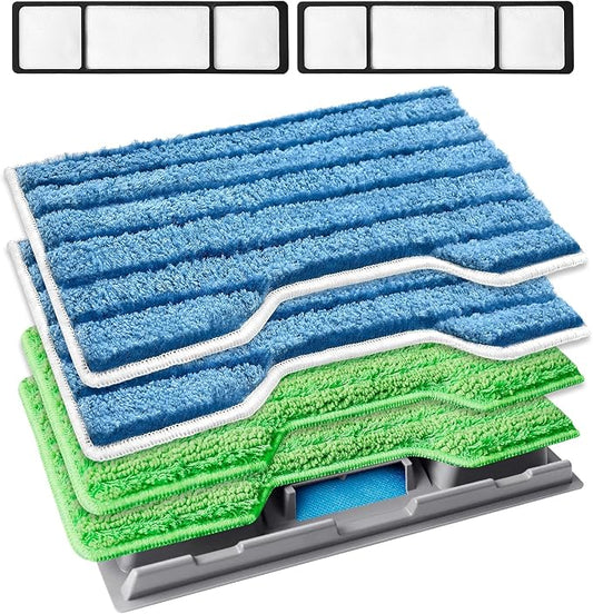 KEEPOW Reusable Replacement Pads Compatible with Shark Vac Mop VM252 VM401 | VM200 VM180 VC205 VM250 QM250 VM190, Washable Vacuum Mop Pad Refills, Upgraded Design of Dirt Chamber (1+2+2+2 Pads)