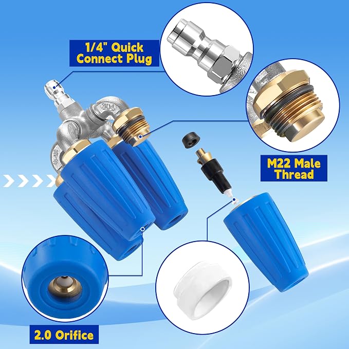 4-in-1 Turbo Nozzle Pressure Washer, 1/4" Quick Connect, 4-6 GPM | Quadruple Turbo Nozzle for Power Washer, 360° Rotating Turbo Nozzle Tip, 2.0 Orifice, 4000 PSI