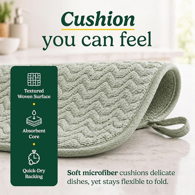 Cuisinart Dish Drying Mat for Kitchen Counter - 2-Pack XL 18x24 Ultra Absorbent Microfiber Dish Mat - Fast Drying, Machine Washable, Foldable Countertop Pad - Safe for Granite & Quartz