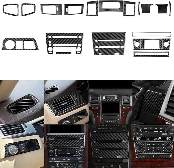 Fit for Cadillac Escalade ESV 2007-2014 / EXT Hybrid 2009-2013 | Real Carbon Fiber | Dashboard Central Console Trim Set | Stickers | Self-adhesive | 20PCS
