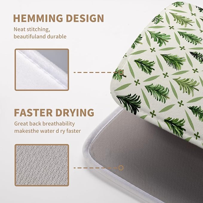 Christmas Dish Drying Mat for Kitchen Counter 16x18 Inch Sage Green Xmas Tree Drying Mats Winter Holiday Dish Drainer Pad Microfiber Absorbent Dish Draining Mat for Coffee Bar