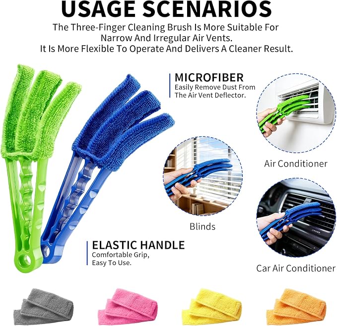 Window Blind Cleaner Duster Brush, 2 Pack with 6 Reusable Microfiber Sleeves for Venetian Blinds, Cleaning Tools for Window Blinds, Air Conditioner Vents, Fans, Car Vent