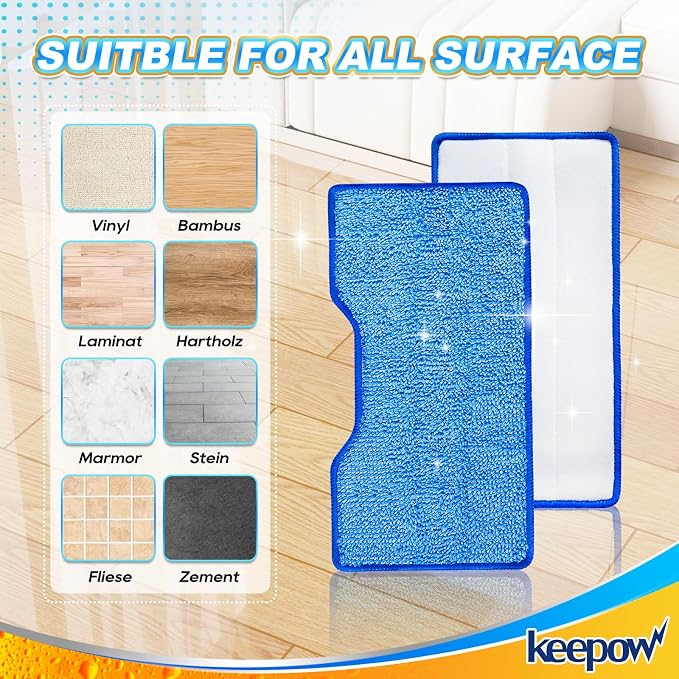 KEEPOW Reusable Mop Pads Refills Replacement Compatible with Shark Vac Mop | VM252 VM401 VM180 VM200 VC205 VM250 QM250 VM190, Hardwood Floor Mop Pad with Upgraded Dirt Chamber, Blue (1+2+3 Pads)