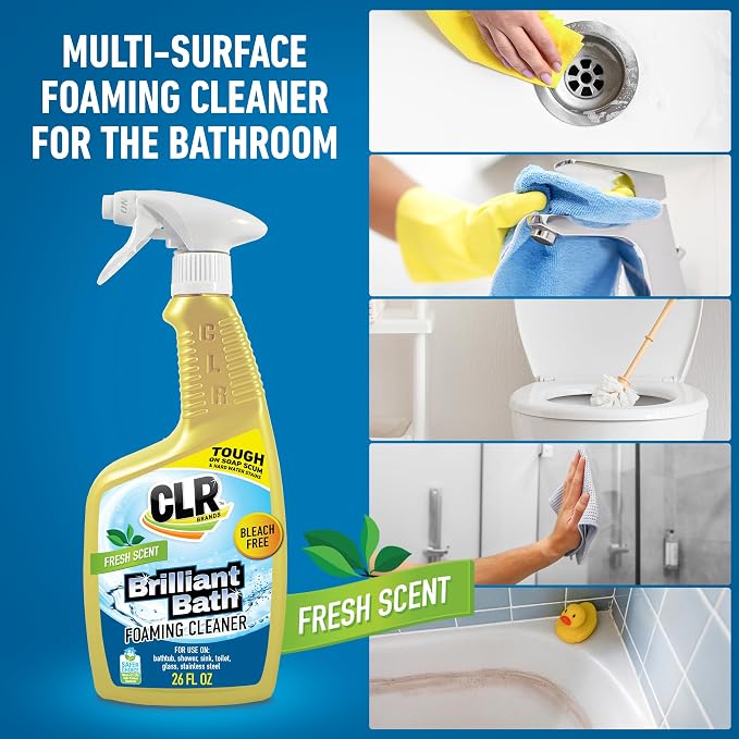 CLR Brilliant Bath Foaming Bathroom Cleaner Spray - Dissolves Calcium, Lime, and Soap Scum - Fresh Scent, 26 Ounce Bottle (Pack of 2)