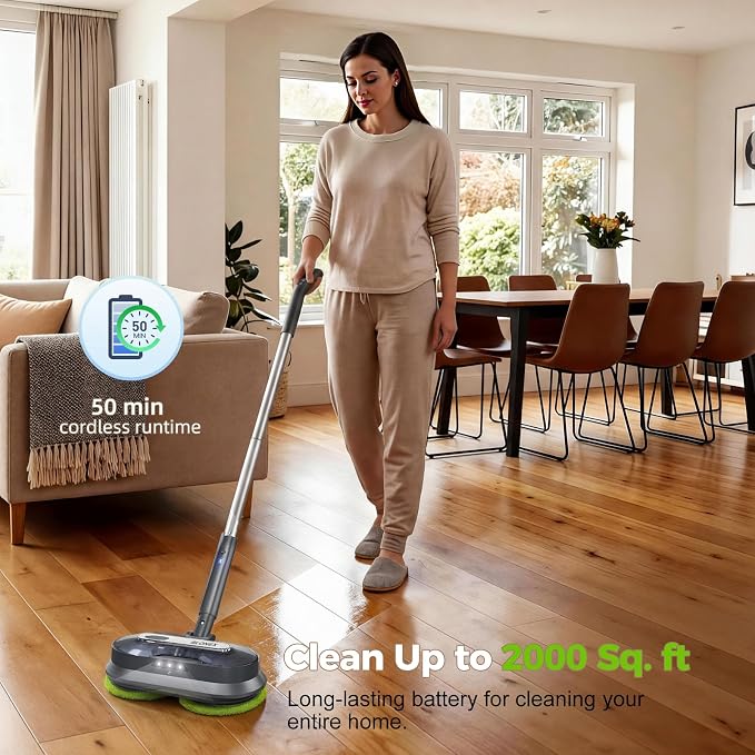 BLONEX Cordless Electric Mop with Spray & Detachable Water Tank, Lightweight Electric Spin Mop with Headlights for Hardwood Tile Laminate Floors, Long-Lasting Battery, Self-Propelled Floor Cleaner