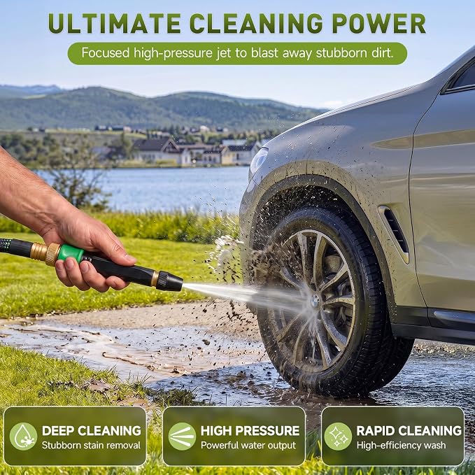 Metal Hose Nozzle High Pressure with Adapters, Adjustable Water Spray | Mist to Jet Stream, Quick Connect, Leak-proof, Ideal for Car, Patio Cleaning & Garden Use