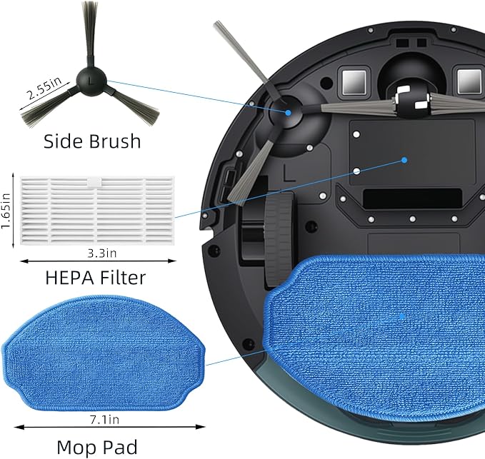 Replacement Parts for MAMNV BR151, for ZCWA BR151, for MANVINS G20, for Kilgone G20, for ONSON BR151, for MANVN BR151, for ZC WAS BR151, for iMartine BR151 Robot Vacuum,6 Side Brush,4 Mop Pad,4 Filter