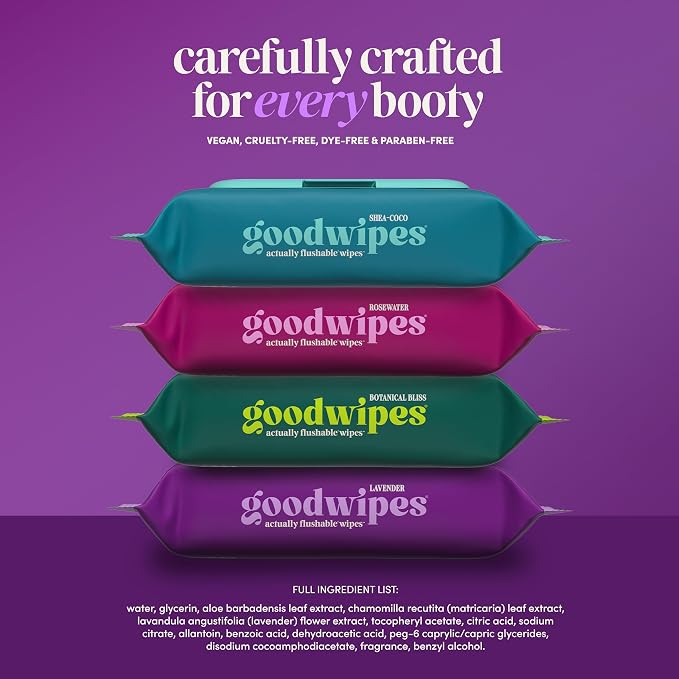 goodwipes Flushable Wipes for Adults - Lavender Butt Wipes for Women & Men, Septic Safe, Toilet & Bathroom Essentials, Extra Large, 318 Count (6 Packs and 1 Travel Pack)