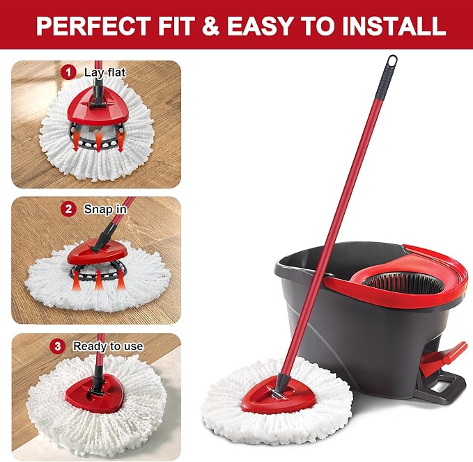 Tidy Monster 12 Pack Reusable Microfiber Mop Head Refill for Standard Universal Spin Mop, Anti-abrasive, No Scratch, Round Shape, Standard Size, White, Sealed Hard Floors