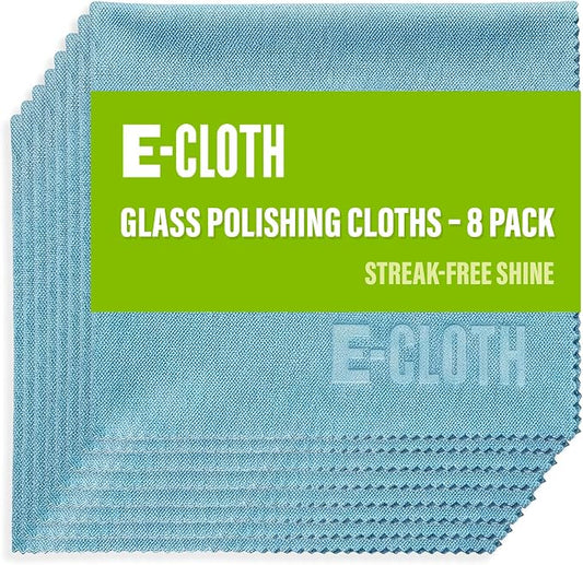 E-Cloth Glass & Polishing Cloths, Premium Microfiber Glass Cleaner, Great for Windows, Glass and Mirrors, Washable and Reusable, 100 Wash Guarantee, Alaskan Blue, 8 Pack