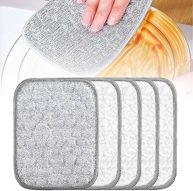 Fuiyuqa Multipurpose Wire Dishwashing Rags for Wet and Dry, Reusable Wire Miracle Cleaning Cloths, Round Wire Washing Cloth, Non Scratch Wire Dishcloth for Kitchen, Sinks, Pots, Pans (5PCS)