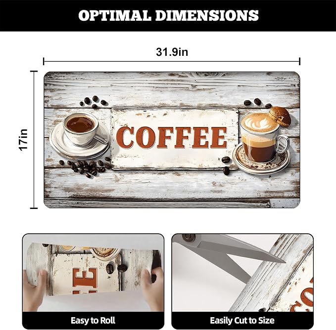 Dish Drying Mat Large Coffee Mat Absorbent Drying Mat for Kitchen Counter Coffee Bar Accessories 32"x 17", Vintage Wood Grain 2