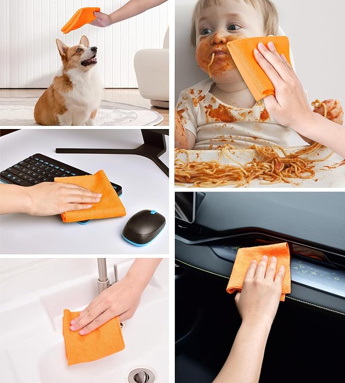 KitchLife Microfiber Cleaning Cloth Roll - Tear-Away Reusable Microfiber Paper Towels, Lint-Free, Washable, 20 Sheets for Kitchen, Car, Dishes, and Sensitive Surfaces (Orange)