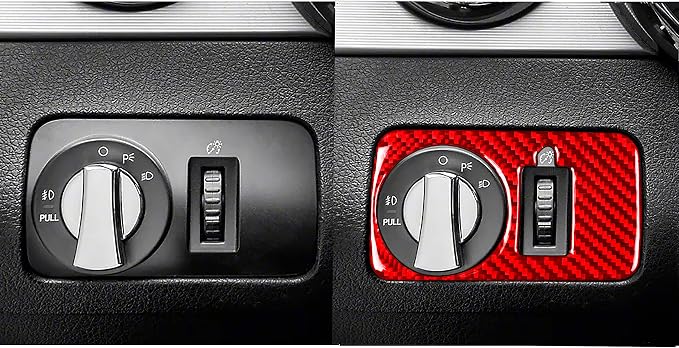 Red Real Carbon Fiber Trim for Ford Mustang Accessories | for GT Shelby 2005 2006 2007 2008 2009 Headlight Switch Button Cover Interior Thick Overlay Decal