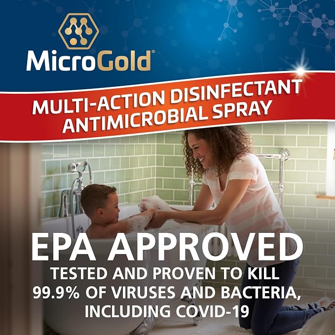 MicroGold Multi-Action Disinfectant Antimicrobial Spray Tested and Proven Effective to Kill the COVID-19 Virus, Kills 99.9% of Viruses and Bacteria, 24 Fluid Ounces, 1 Pack, Packaging May Vary