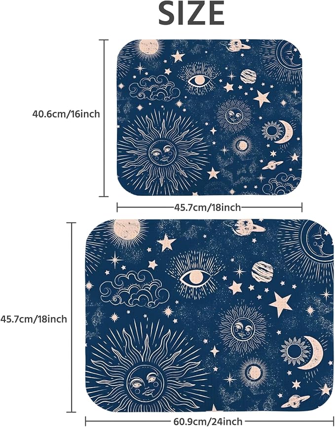 Dish Drying Mat for Kitchen Counter 16x18 Inch, Super Absorbent Dish Drainer Mat, Decorative Microfiber Dishes Drying Pad-Small(Navy Blue Moon)