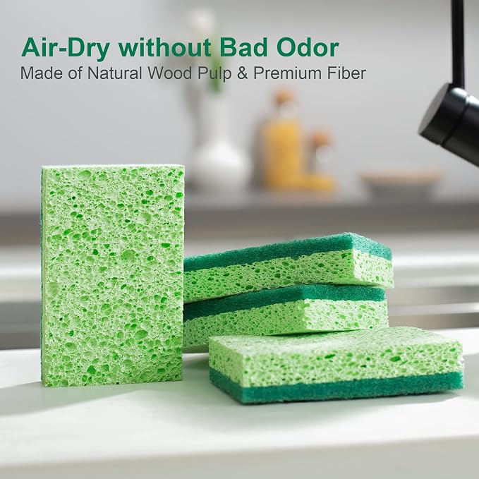 JOYMOOP Clean Sponges,Dual-Sided Non-Scratch Soft Scrub Dish Sponge, Safe for Non-Stick Cookware, Kitchen and Household Cleaning, Pack of 6 Scrubbing Sponges