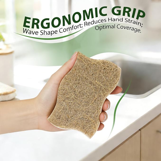 9 Pack Kickleen Biodegradable Natural Kitchen Sponges - Compostable Cellulose and Coconut Walnut Scrubber Sponge - Eco Friendly Sustainable Sponges for Dishes (9 Pack)