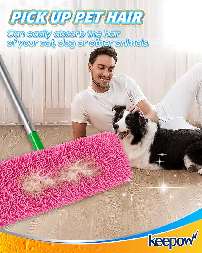 KEEPOW Reusable Microfiber Mop Pads for Swiffer XL Mop | 2 Pack Pink, XL Dry Sweeping Cloths, XL Wet Pads Refills, Heavy Duty Mopping Cloths for Floor Mopping and Sweeping