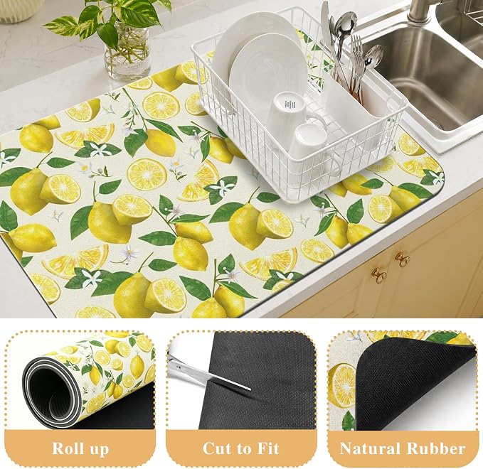 Kitchen Countertop Dish Drying Mat,Super Absorbent Coffee Bar Mat for Maker Espresso Machine, Anti-Slip Accessories for Kitchen Countertops 17x31 Inch