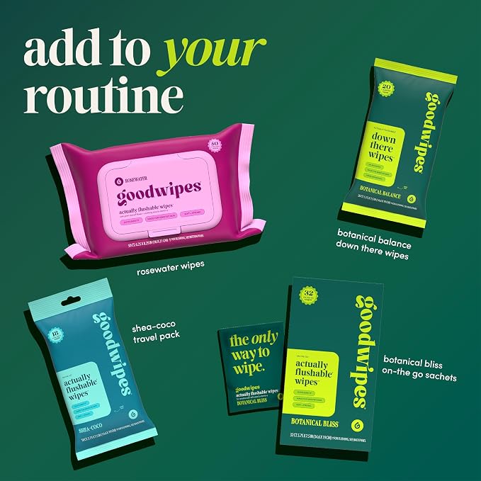 goodwipes Flushable Wipes for Women - Botanical Bliss Individually Wrapped Travel Butt Wipes To Go, Mini Purse & Festival Essentials for Adults, pH Balanced for Feminine Hygiene, 32 Count (1 Pack)