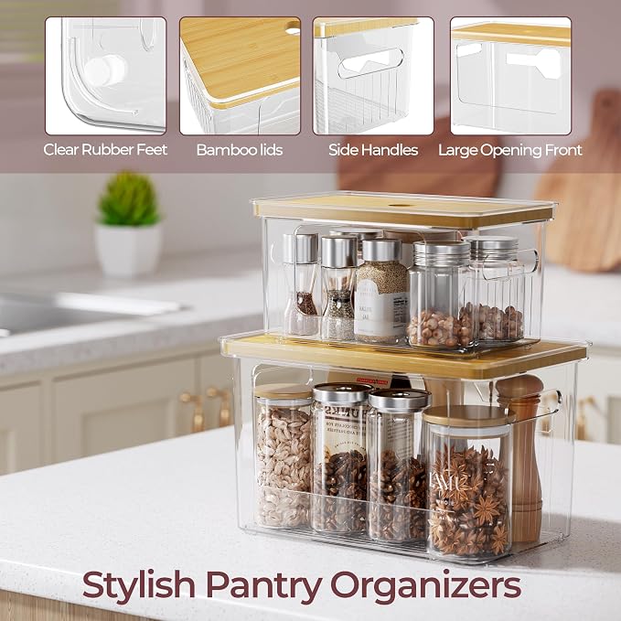 Delamu Acrylic Trash Bag Holder, 2 Pack (XL+S) Stackable Garbage Bag Dispenser, Clear Organizer Bins for Under Sink Organization, Pantry Storage, Cabinet, Kitchen, Laundry, Bathroom