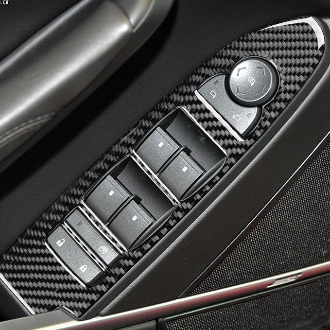 Car Window Lift Switch Panel Trim Real Carbon Fiber Compatible with Cadillac CTS 2008 2009 2010 2011 2012 2013 Interior Stickers Accessories