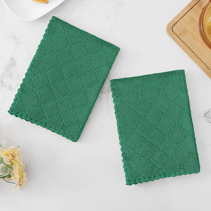 Homaxy 12 Pack Dish Towels for Kitchen (13 x 19 Inches, Dark Green), Super Soft and Absorbent Coral Velvet Dish Cloths for Washing Dishes, Nonstick Oil Fast Drying Microfiber Cleaning Cloth