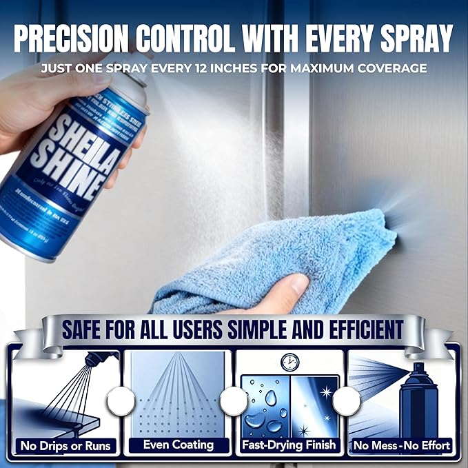 Sheila Shine 12 x 10oz Stainless Steel Cleaner and Polish With Cloth - Cleans, Polishes & Protects Kitchen Appliances, Refrigerators, Sinks, Ovens & Grills - Stainless Steel Fridge Cleaner