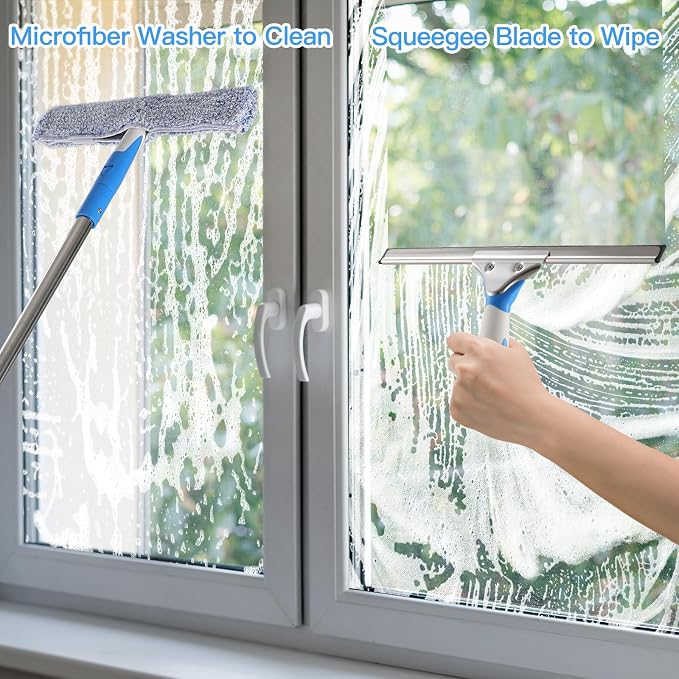 Mitclear 77'' Long Squeegee Window Cleaner Tool for Outdoor High Windows | Professional Window Cleaning Kit with Extension Poles for Indoor Outdoor Windows Car Windshield Solar Panel