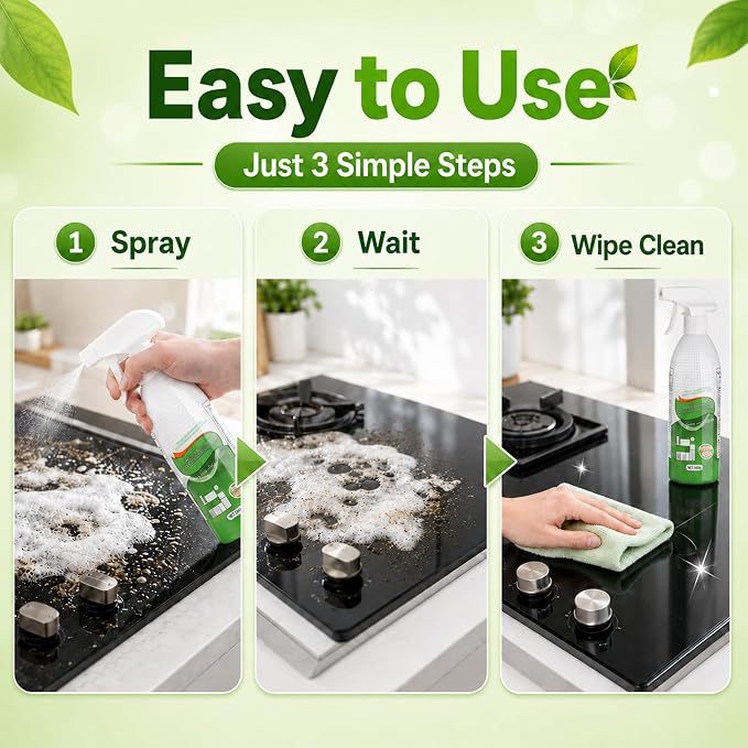 New Upgrade Kitchen Spray Cleaner, Effective Multi-Purpose Heavy Duty Grill Cleaner Foam for Stubborn Grease, Cooktop Degreaser, Professional Grease Remover Cleaning Spray for Oven, Range Hood, Sink
