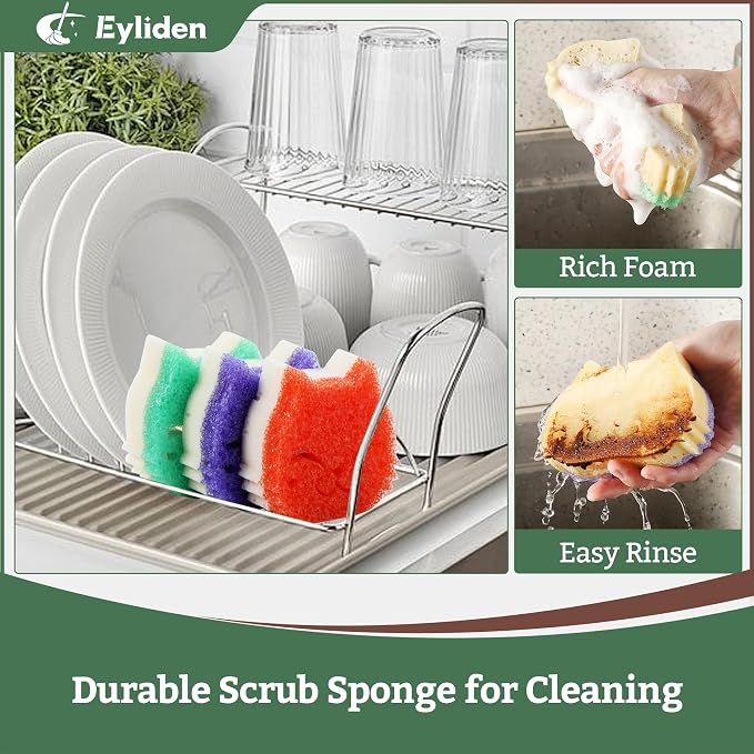 Eyliden 6 Pack Scrub Sponge, Dual-Sided, Smart-Temp Firmness, Dish Scrubber | Non-Scratch, Multi-Surface Safe Cleaning Sponges for Kitchen, Bathroom, Dish Scrubbing, Cute Cat Smile Design