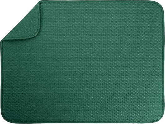 S&T INC. Dish Drying Mat, 18" x 24", XL, Diamond Texture, Green | Absorbent Microfiber, Extra Large Kitchen Counter Mat for Dishes, Utensils, Pots and Pans, Machine Washable