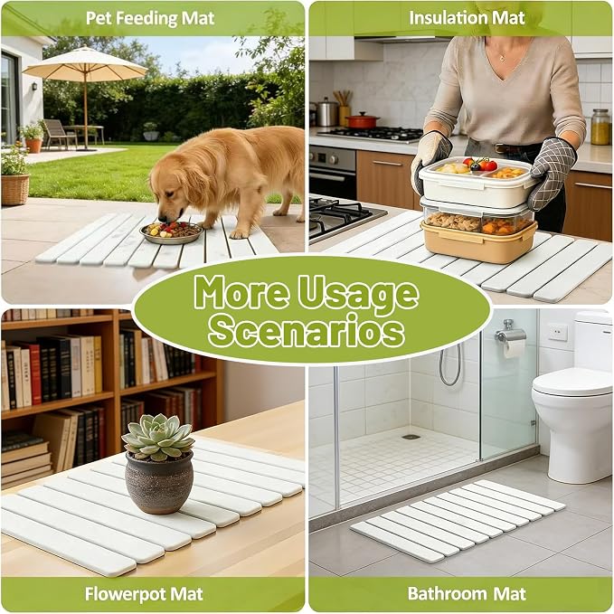 Large Stone Dish Drying Mat for Kitchen Counter, 24"x16" Collapsible Quick Dry Stone Dishes Mats, Water Absorbent Diatomaceous Earth Mats for Bottles Cups Dishes, Match Any Countertop