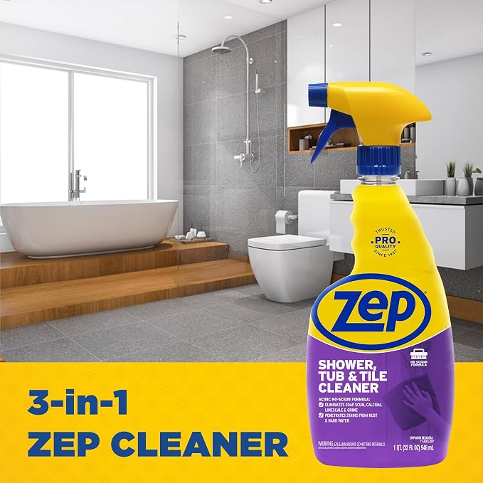 Zep Shower Tub and Tile Cleaner 32 oz ZUSTT32 (Case of 4) -Eliminates Hard Water Stains and limescale