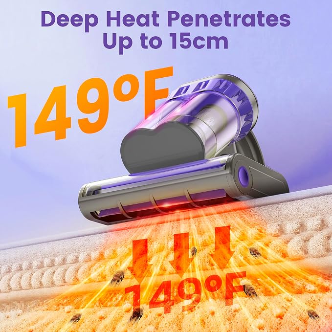 Mattress Vacuum Cleaner, Handheld Bed Vacuum Cleaner with 16Kpa Suction, 253.7nm UV-C Light & 149℉ Hot Air, 550W Double-Cup Handheld Vacuums