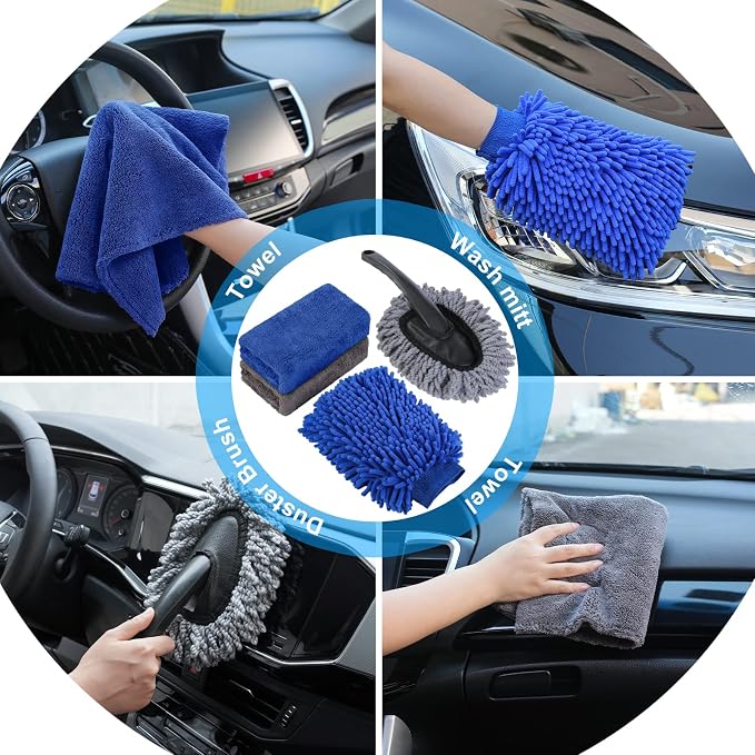 39Pcs Car Cleaning Wash Kit Interior Detailing Cleaner Kit with High Power Handheld Vacuum, Brush Set, Windshield Tool, Duster, Towels, Tire Brush, Complete Car Care Tools, Blue