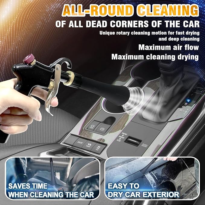 Air Blow Gun Car Interior Cleaning Gun High Pressure Car Detailing Cleaning Tool with Nozzle and Auto Detailing Dusting Brush for Quickly Blasts Dirt and Dust from Surface