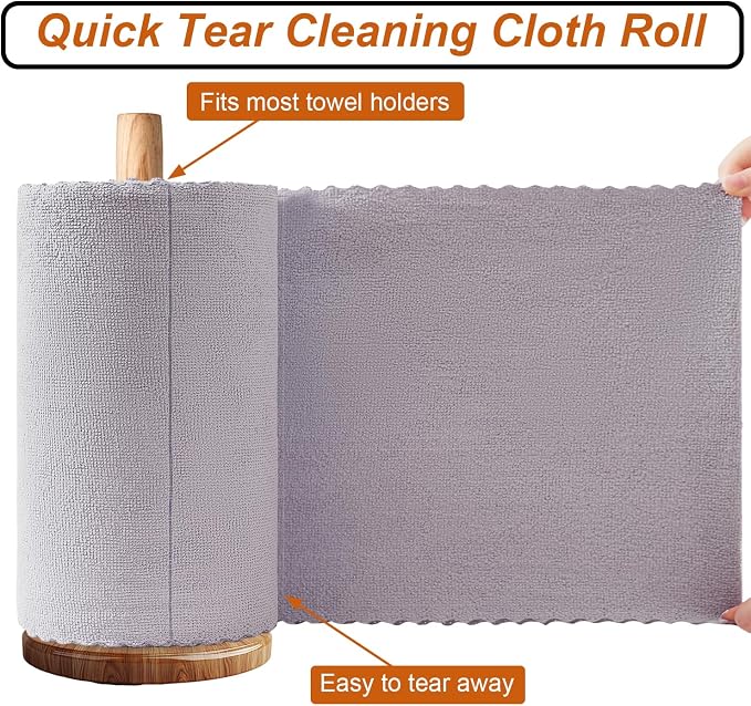 80 Pack Microfiber Cleaning Cloth Roll,Lint Free Rags & Tear Away Reusable Towels Washable Scratch,Ultra Absorbent Dish Rags(12" x 12") for Car Kitchen Home Garage-Light Purple