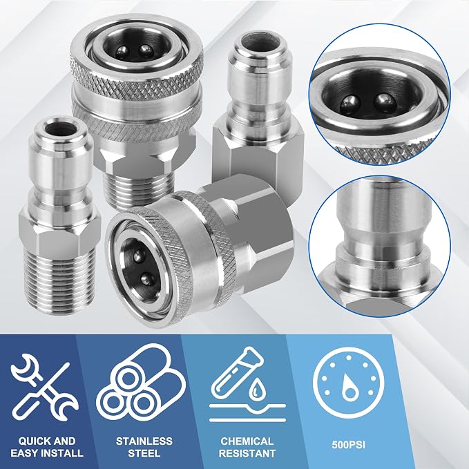 8 Pieces 3/8 Inch Quick Connect Pressure Washer,Stainless Steel | Male and Female 3/8" NPT Thread Quick Connect Hose Fittings Adapter
