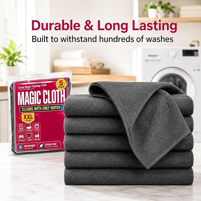 Magic Cleaning Cloth 5-Pack, Microfiber Cleaning Cloths 16x12 Inch, Lint Free Reusable Cleaning Rags for Glass, Window, Kitchen, Stainless Steel, Cars & Screens，15PCS