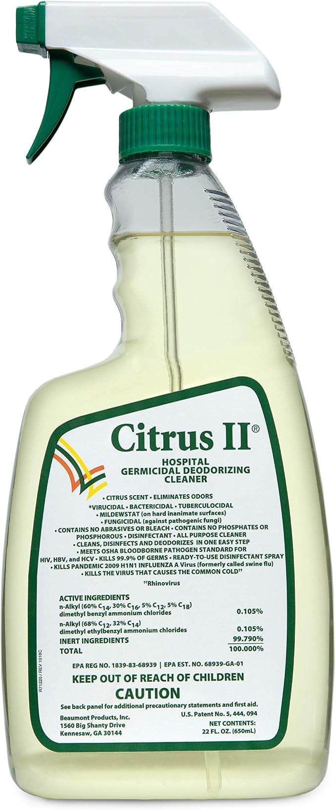 Citrus II Hospital Germicidal Deodorizing Cleaner, Fresh Citrus, 22-Fluid Ounce