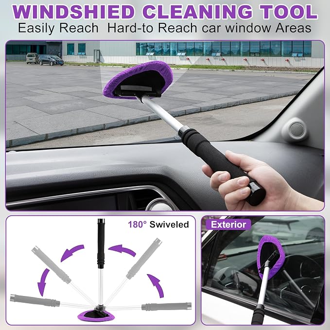 Windshield Cleaner Tool, 17Pcs Purple Car Interior Cleaning Kit, Detailing Kit Cleaner, Detailing Brush, Cleaning Gel, Inside Cleaning Supplies Accessories for Trucks, SUVs, RVs Window