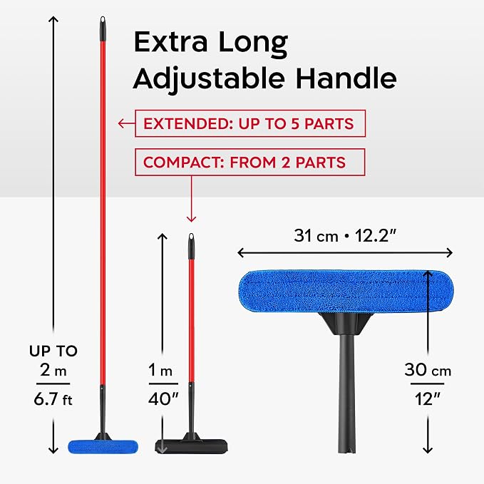 Tyroler Windows Washing Kit with Extension Pole | 12"-80" 5-Part Handle | | 2-in-1 Professional Telescopic Window Squeegee for Home | Indoor & Outdoor Window Cleaner Tool for High Windows & Glass