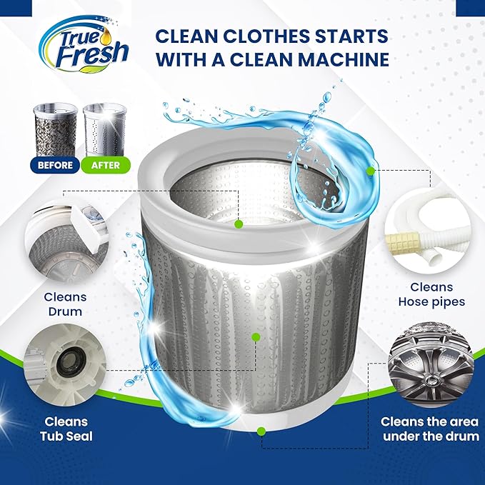 True Fresh 25 Washing Machine Cleaner Tablets & 24 Garbage Disposal Cleaner Tablets, Perfect Combo for sink and washers, Compatible with all washing machines and disposal brands - 12 Month Supply