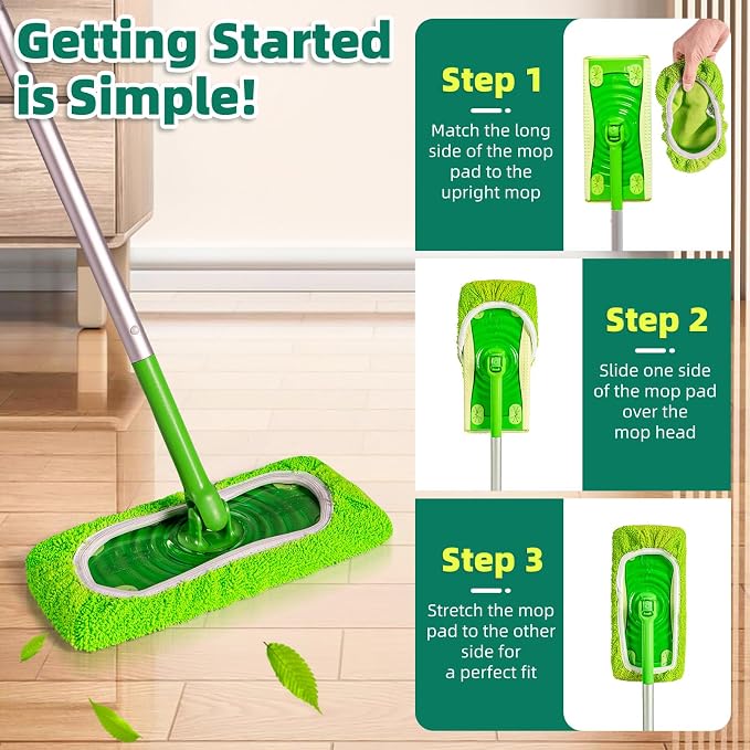 Reusable Mop Pads Compatible with Swiffer Sweeper - Pet Heavy Duty Wet Cloth Refills & Multi-Surface Dry Sweeping Cloth Refill - Washable Wet Pads Refill for Mopping Floors (Mop not Included)