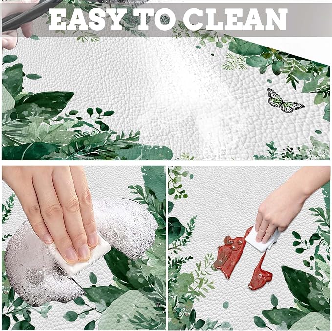 MCALK Green Leaves Dish Drying Mat for Kitchen Counter, Coffee Bar Station Accessories with Anti-Slip Rubber Base, Absorbent Kitchen Sink Mat with Modern Art Decor (1 pc 18" x 16")